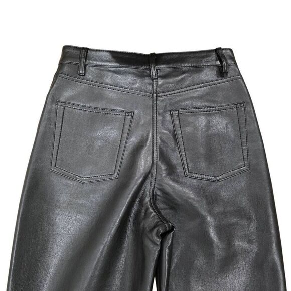 Aritzia Wilfred Melina Pants Womens 0 Black Faux Leather 100% Polyurethane Zip F - Picture 8 of 8